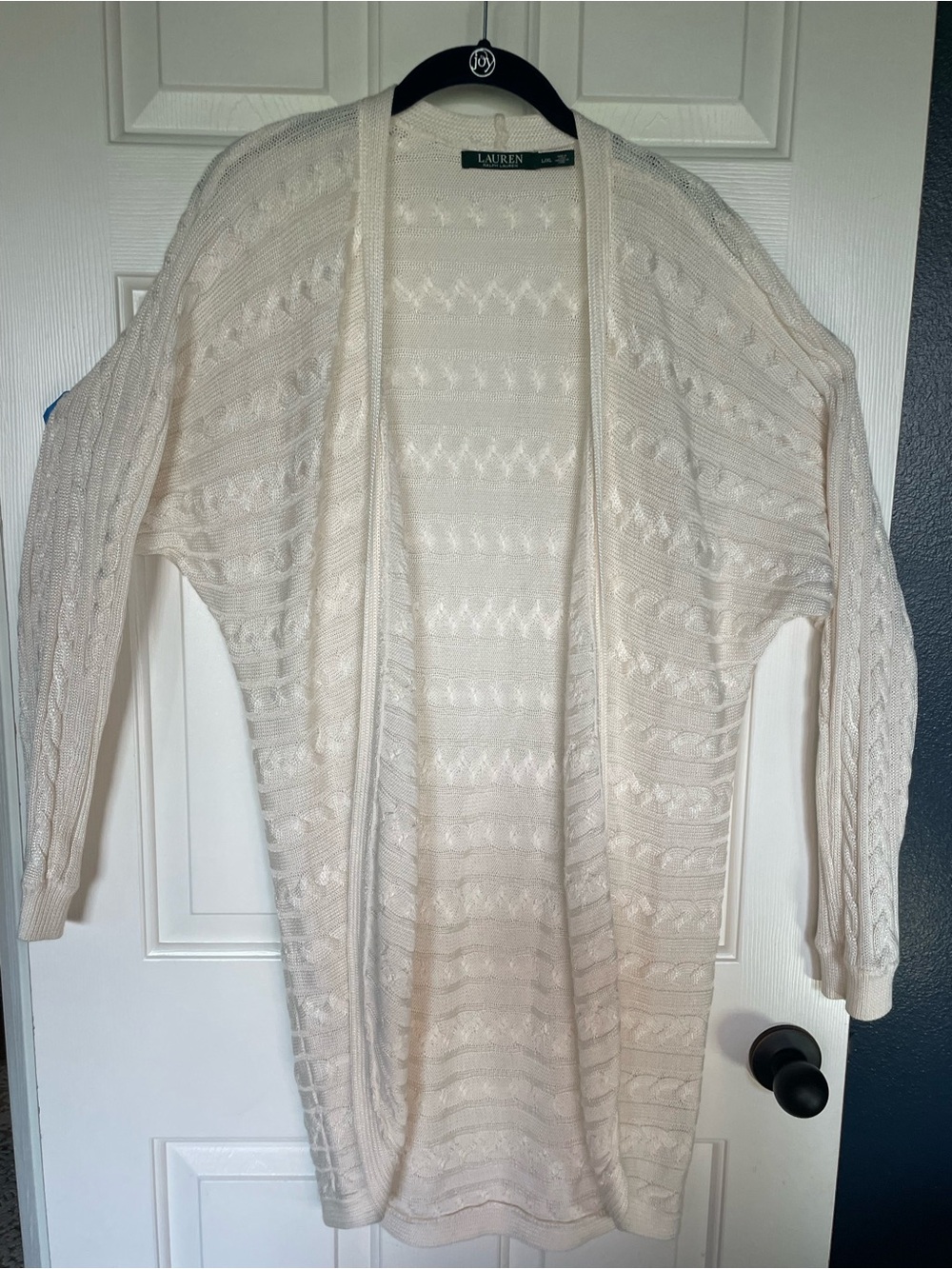 Ralph Lauren Cream Open-Front Cable Cardigan